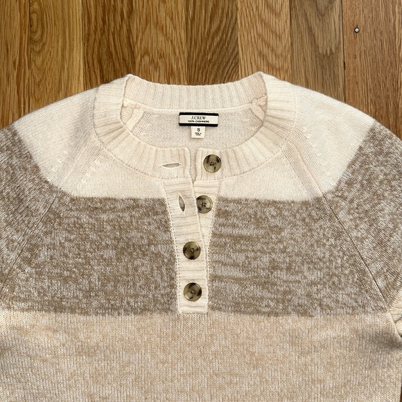 J Crew 100% cashmere marled cropped striped sweater size small Butterscotch - Picture 2 of 4